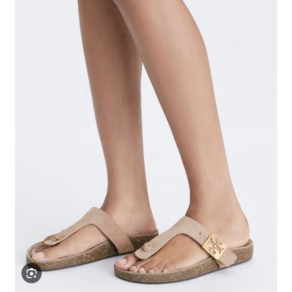 đTory Burch Mellow T-Strap Suede Thong Cork Malva Pink Sandals NIB - Picture 2 of 12